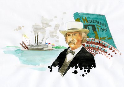 Portret van de Amerikaanse schrijver Mark Twain (1835-1910) Illustratie door Alessandro Lonati door Alessandro Lonati