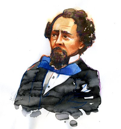Portret van Charles Dickens (1812-1870) Engelse schrijver door Alessandro Lonati