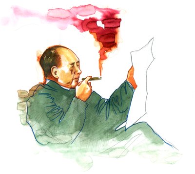 Portret van de Chinese communistische revolutionair en de grondlegger van de Volksrepubliek China Mao Zedong door Alessandro Lonati