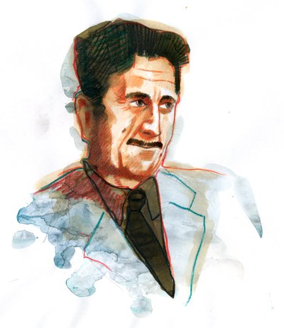 Portret van de Engelse schrijver en journalist George Orwell door Alessandro Lonati