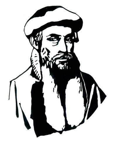 Portret van Johannes Gensfleisch genaamd Gutenberg (1400-1468), Duitse drukker Illustratie door Alessandro Lonati door Alessandro Lonati