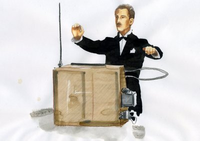 Portret van Lev Sergejevitsj Termen (Leon Theremin) (1896-1993) uitvinder van de theremin, het eerste elektronische muziekinstrument door Alessandro Lonati