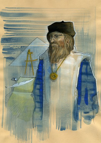 Portret van Michel de Notre Dame (Nostradamus) Engelse astroloog - Portret van Nostradamus, Michel de Notre Dame (1503-1566) astroloog en arts Frans Illustratie door Alessandro Lonati door Alessandro Lonati