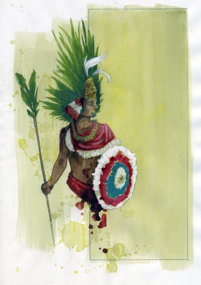 Portret van Moctezuma (Montezuma) II (1466-1520) Azteekse keizer (Illustratie door Alessandro Lonati) door Alessandro Lonati