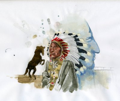 Portret van Native American oorlogsleider van de Oglala Lakota Crazy Horse (1840-1877) (Tashunka-witko) (Illustratie) door Alessandro Lonati