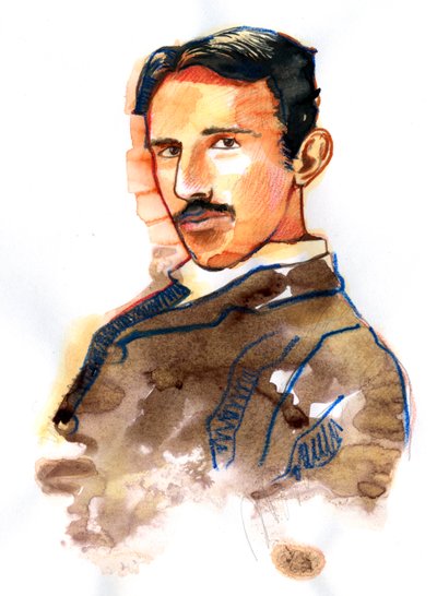 Portret van Nikola Tesla Amerikaanse uitvinder en ingenieur van Servische afkomst door Alessandro Lonati