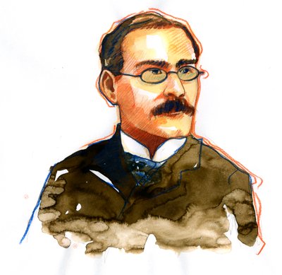 Portret van Rudyard Kipling (1865-1936), Engelse schrijver door Alessandro Lonati