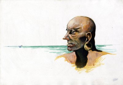Portret van een piraat (kaper) of zeeman met zee op de achtergrond door Alessandro Lonati