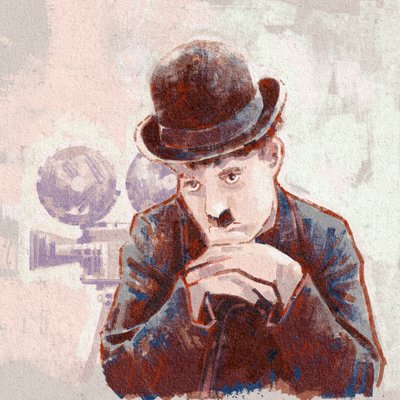 Portret van acteur en regisseur Charlie Chaplin door Alessandro Lonati