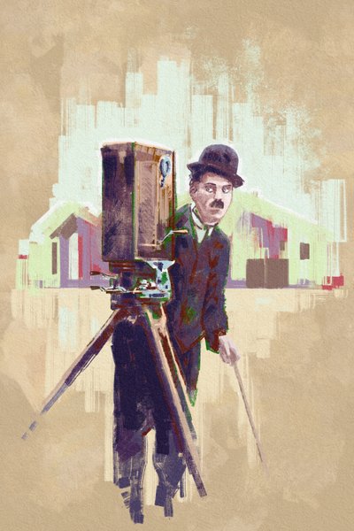 Portret van acteur en regisseur Charlie Chaplin (illustratie) door Alessandro Lonati