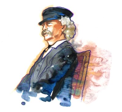 Portret van de Amerikaanse schrijver Mark Twain (1835-1910) door Alessandro Lonati