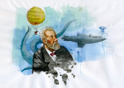 Portret van de Franse schrijver Jules Verne (1828-1905) Illustratie door Alessandro Lonati door Alessandro Lonati