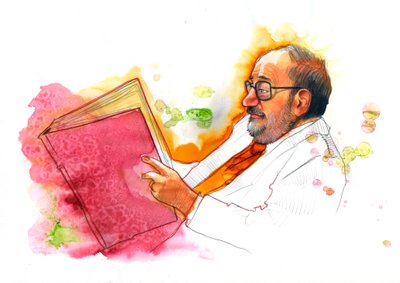 Portret van de Italiaanse intellectueel Umberto Eco (1932-2016) door Alessandro Lonati