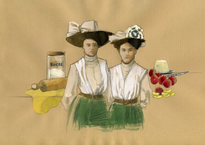 Portret van de zusters Stephanie (1838-1917) en Caroline Tatin (1847-1911) die het dessert tarte Tatin uitvonden door Alessandro Lonati