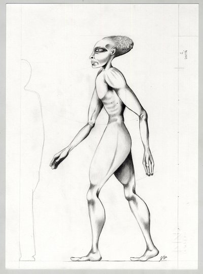 Sciencefiction illustratie: een alien van de planeet Mars op veroveringstocht in de ruimte door Alessandro Lonati