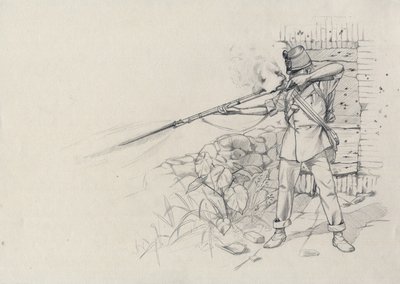 Tweede Keizerrijk (1852-1870): infanterist schietend, soldaat van het Oostenrijkse leger, Oostenrijks-Hongaars door Alessandro Lonati