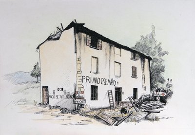 Tweede Wereldoorlog: uitzicht op een verwoest huis in bezet Italië door Alessandro Lonati