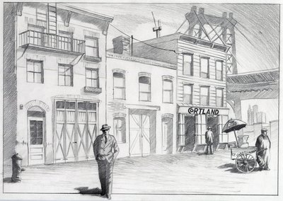 Verenigde Staten, New York: straatbeeld uit een wijk van de stad in de jaren 1950 door Alessandro Lonati