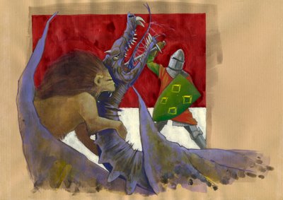 Yvain, de Ridder van de Leeuw vecht tegen de draak door Alessandro Lonati