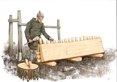 Viking scheepsbouwer aan het werk door Alessandro Lonati