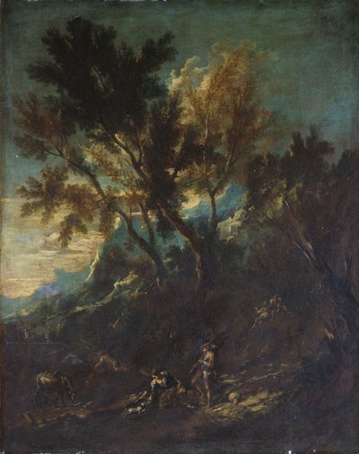 Een Berglandschap met Pastorale Figuren door Alessandro Magnasco