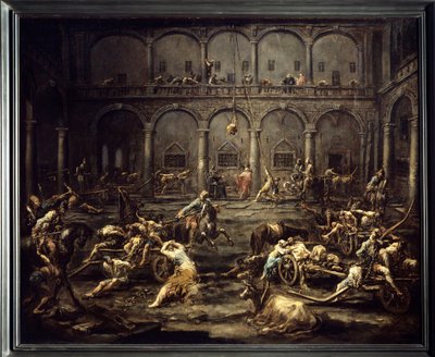 Aankomst van de galeislaven in de gevangenis van Genua door Alessandro Magnasco