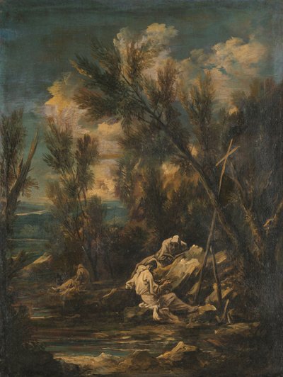 Kartuizer monniken in een landschap door Alessandro Magnasco
