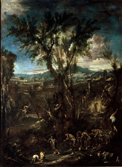 Fantastisch landschap met monniken door Alessandro Magnasco