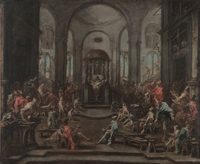 Interieur van een synagoge, ca. 1725-35 (olieverf op doek) door Alessandro Magnasco