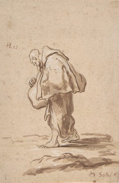 Staande Pelgrim Broeder, ca. 1705-1720 door Alessandro Magnasco