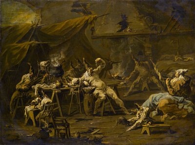 Het avondmaal van Pulcinella en Colombina door Alessandro Magnasco