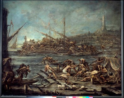 Het inschepen van de galeislaven in de haven van Genua Schilderij door Alessandro Magnasco door Alessandro Magnasco