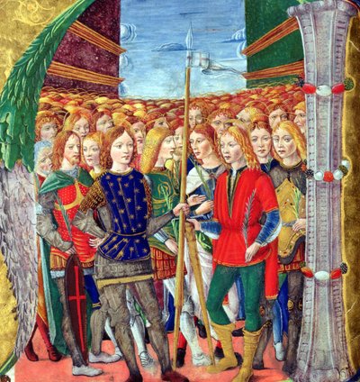 Geïllustreerde initiaal N met afbeelding van St. Maurice en het Thebaanse Legioen, Lombardische School, ca. 1499-1511 door Alessandro Pampurino
