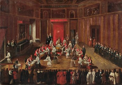 Ceremonie van het Agnus Dei gevierd door paus Clemens XI door Alessandro Piazza