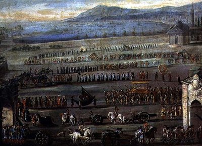 De begrafenisstoet voor de doge F. Morosini door Alessandro Piazza