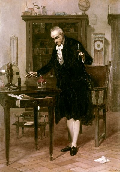 Volta in zijn laboratorium door Alessandro Rinaldi