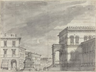 Piazza met een Ruiterstandbeeld en een Paleis door Alessandro Sanquirico