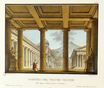Portiek van het Grand Theatre in Pompeii, op de achtergrond de Vesuvius Scenografie voor de opera L