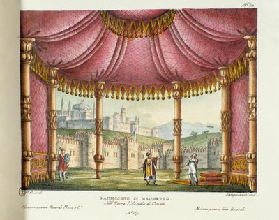 Het paviljoen van Mohammed (Act II) Scenografie voor de uitvoering in het Teatro alla Scala in Milaan in 1829 van de opera 