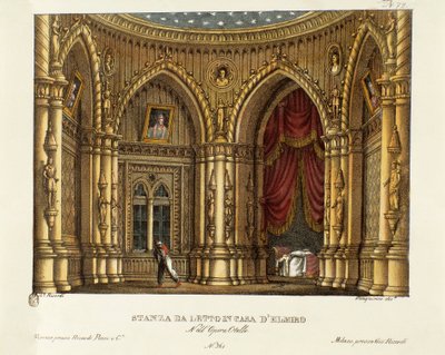 De slaapkamer van Elmire (of Elmiro) Scenografie voor de opera Otello door Gioacchino Rossini (1816) naar het stuk Othello van William Shakespeare (1830) door Alessandro Sanquirico