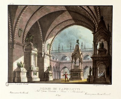 Het graf van de Capulet-familie (Capuleti) Scenografie voor de uitvoering in het Teatro Carcano in 1829 van de opera 