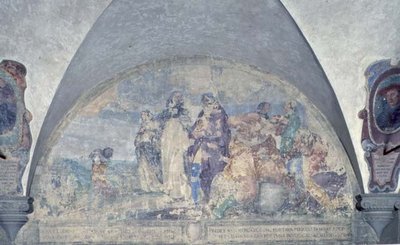 St. Antoninus preekt voor een koopman die hij redde van een verschrikkelijke storm, lunet door Alessandro Tiarini