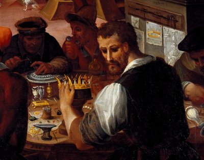 Het atelier van de goudsmid. Detail van metaalbewerkers door Alessandro di Vincenzio Fei