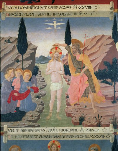 De Doop van Christus, detail van de laden van een kast voor het opbergen van zilver, c.1450-53 door Alessio Baldovinetti
