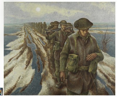 Infanterie bij Nijmegen, ca.1940 (olieverf op doek) door Alex Colville