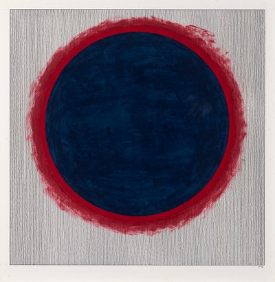 Cirkel Blauw op Rood, 2022 door Alex Dunn