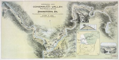 Vogelvlucht van de Conemaugh-vallei van Nineveh tot het meer, Johnstown, Pa. door Alex. Y.; Pennsylvania Railroad Lee