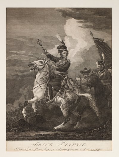 Portret van graaf Platov (1751-1818) te paard door after Alexander Orlowski