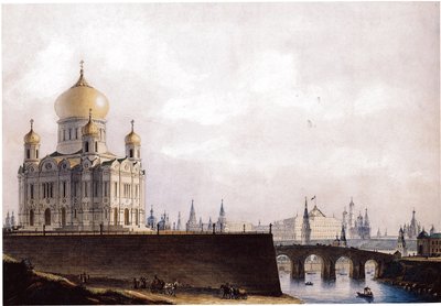 De Kathedraal van Christus de Verlosser met Uitzicht op het Kremlin van Moskou, 1836-1837 door Alexander Andreyevich Thon