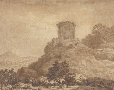 Landschap met een verwoeste tempel, c.1756 door Alexander Cozens